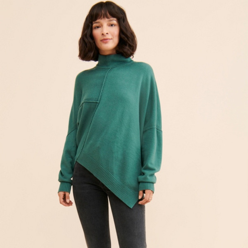 Asymmetrical Hem Turtleneck Sweater