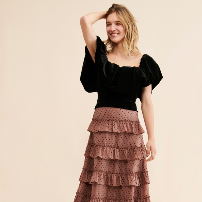 Tiered Ruffle Midi Skirt