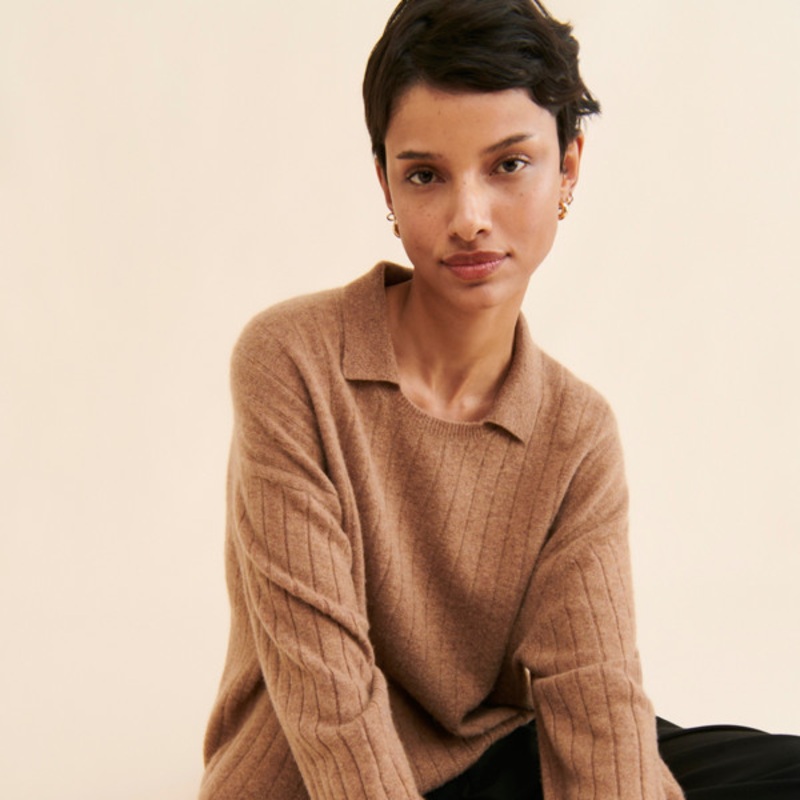 Cashmere Ribbed Collared Sweater