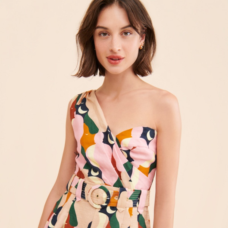 The Kiss Multicolor One Shoulder Romper