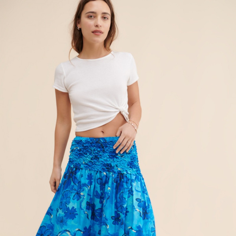 Shirred Midi Skirt