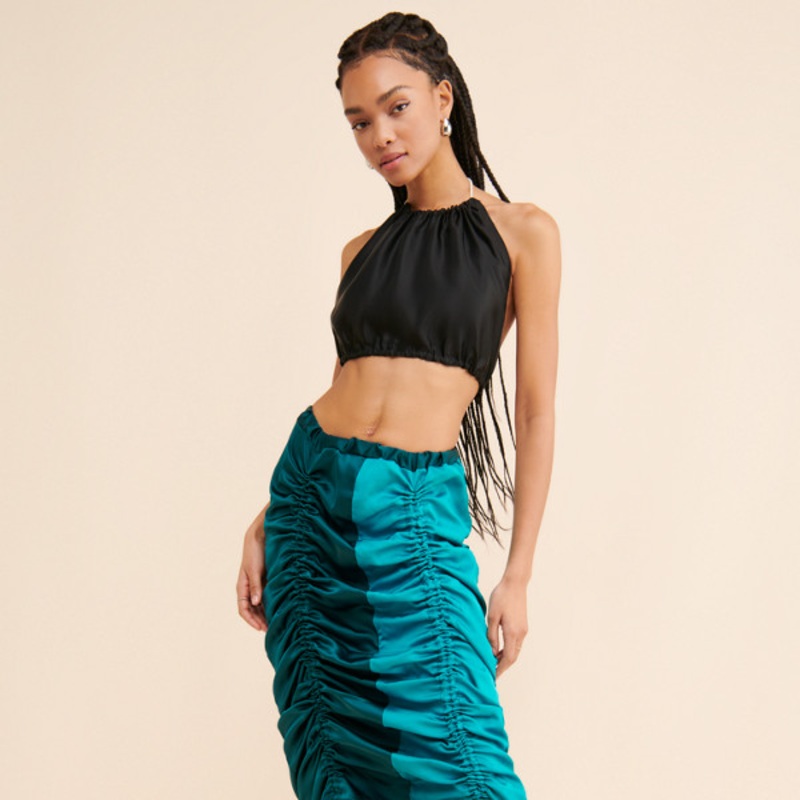 Ruched Satin Skirt