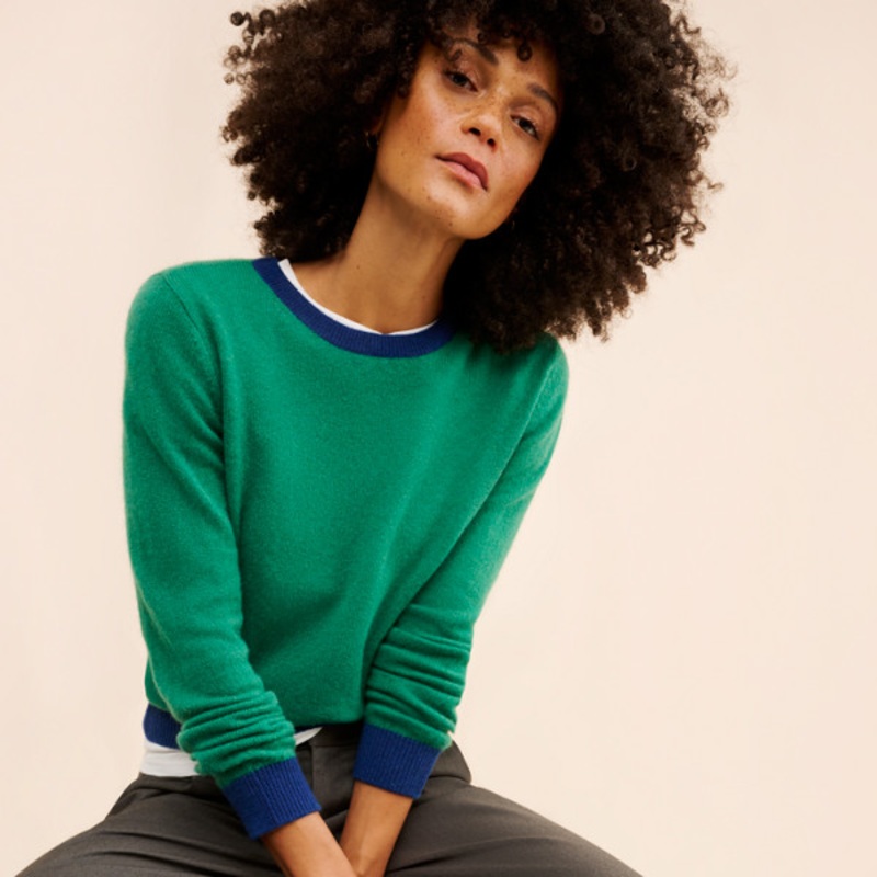 Contrast Cashmere Crewneck Sweater