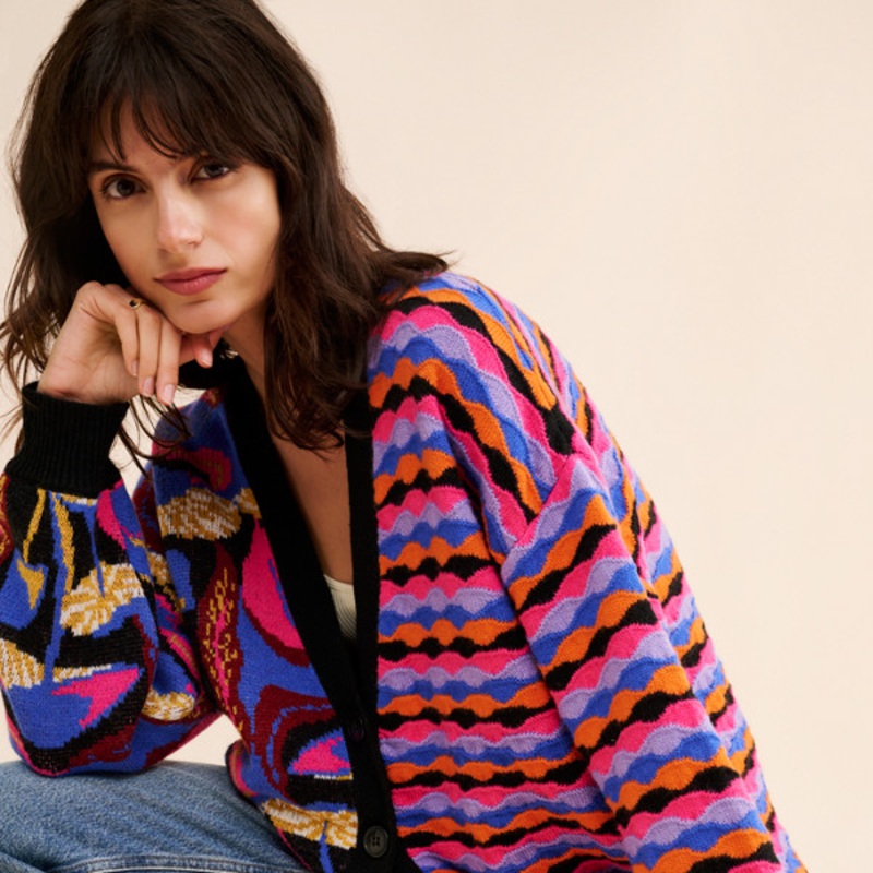 Wool Blend Mushrooms Cardigan Sweater