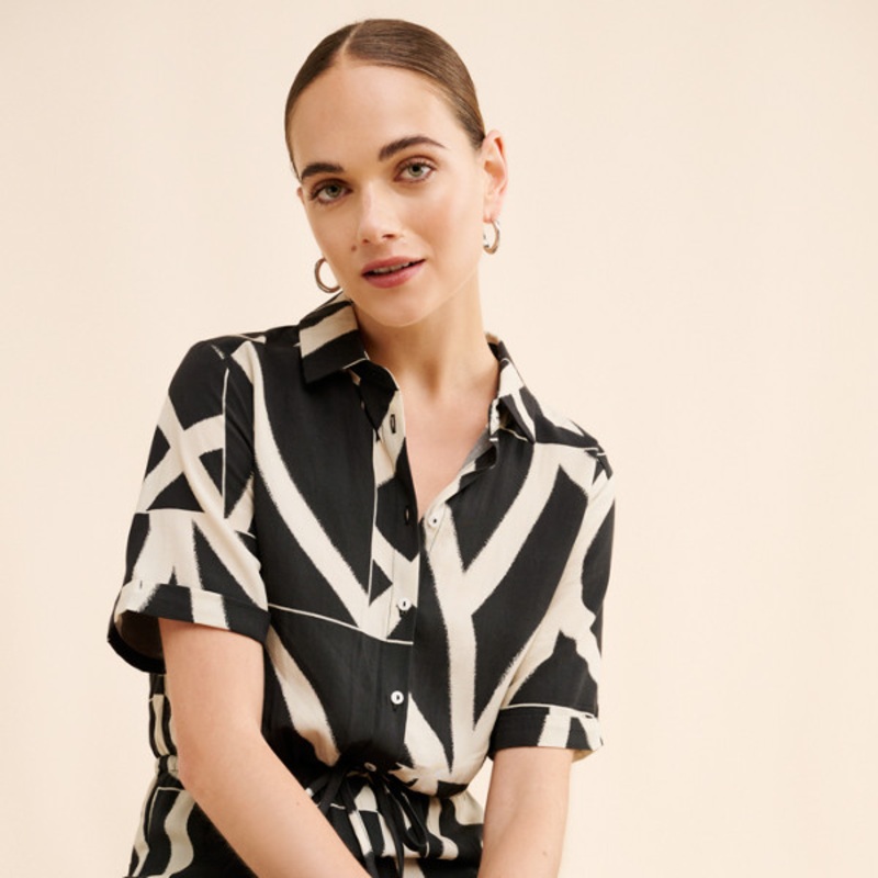 Abstract Printed Short Sleeved Jumpsuit