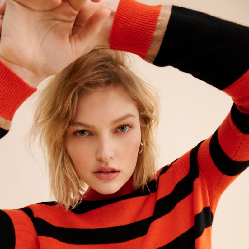 Cashmere Stripe Mockneck Sweater