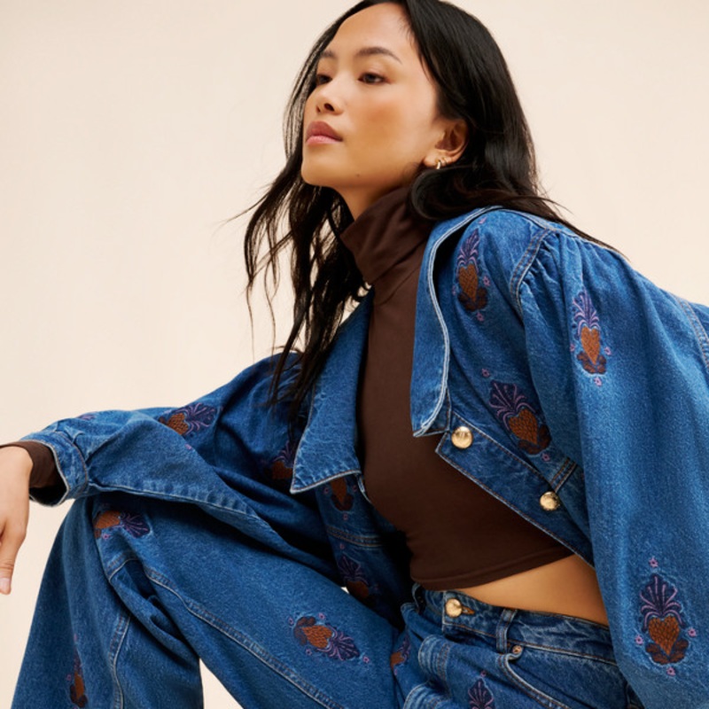 Embroidered Denim Pants