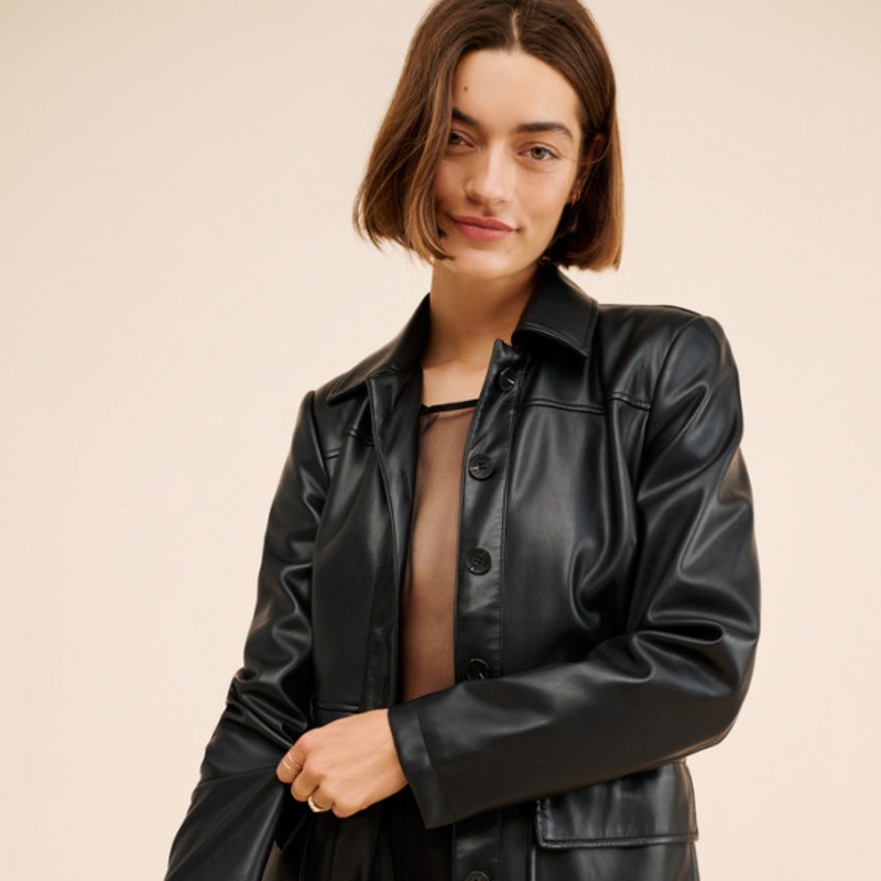 Belted Vegan Leather Shirt Jacket