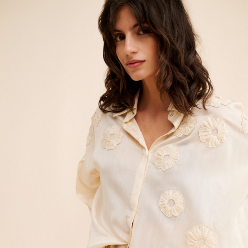 3D Floral Buttondown Top