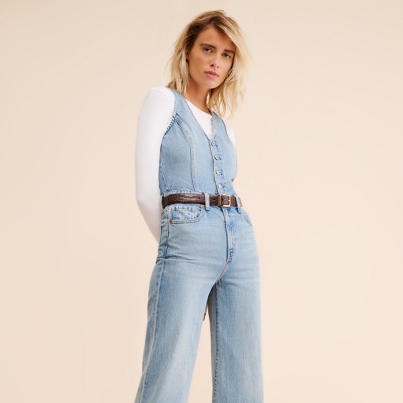 Denim Vest Wide-Leg Jumpsuit