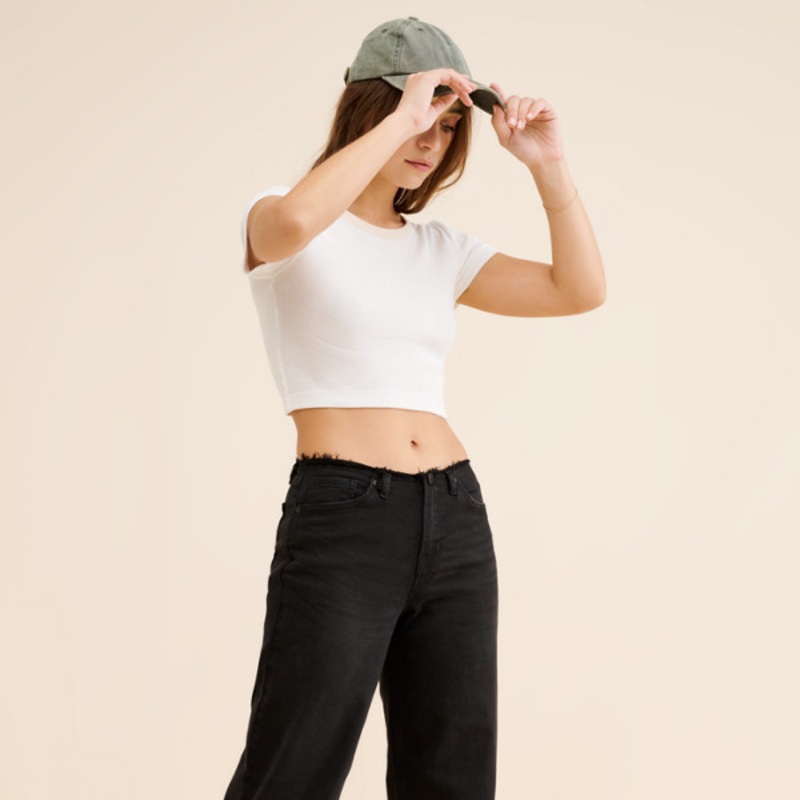 Frayed Waistband Slouchy Wide Leg Jeans