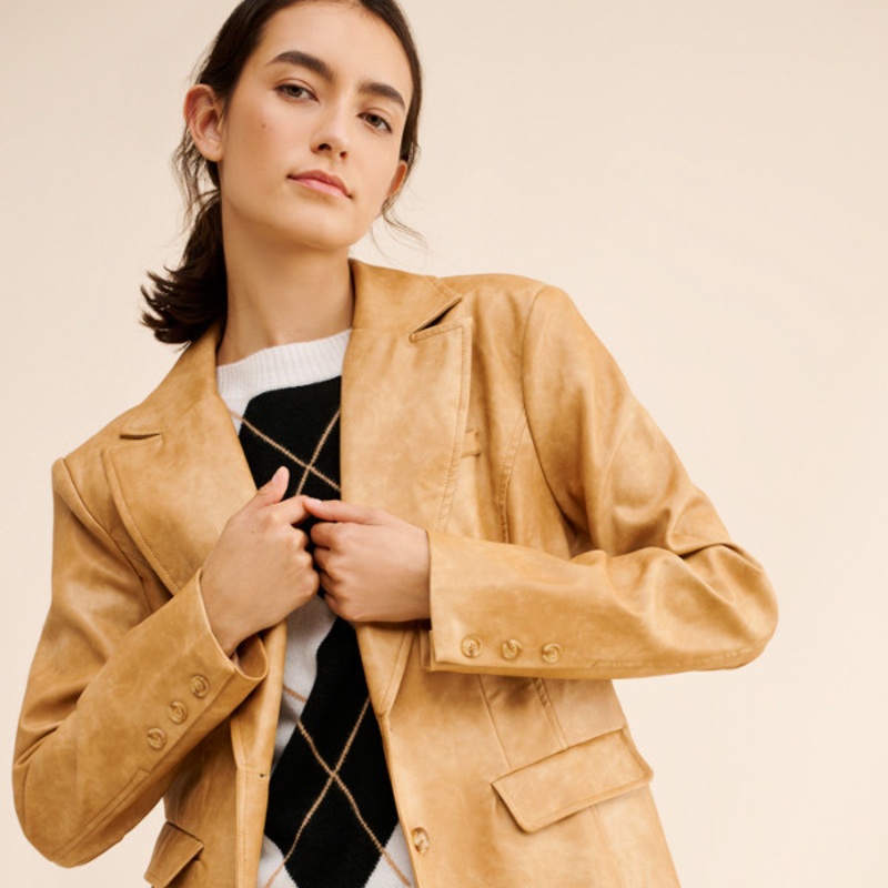 Structured Vegan Leather Blazer