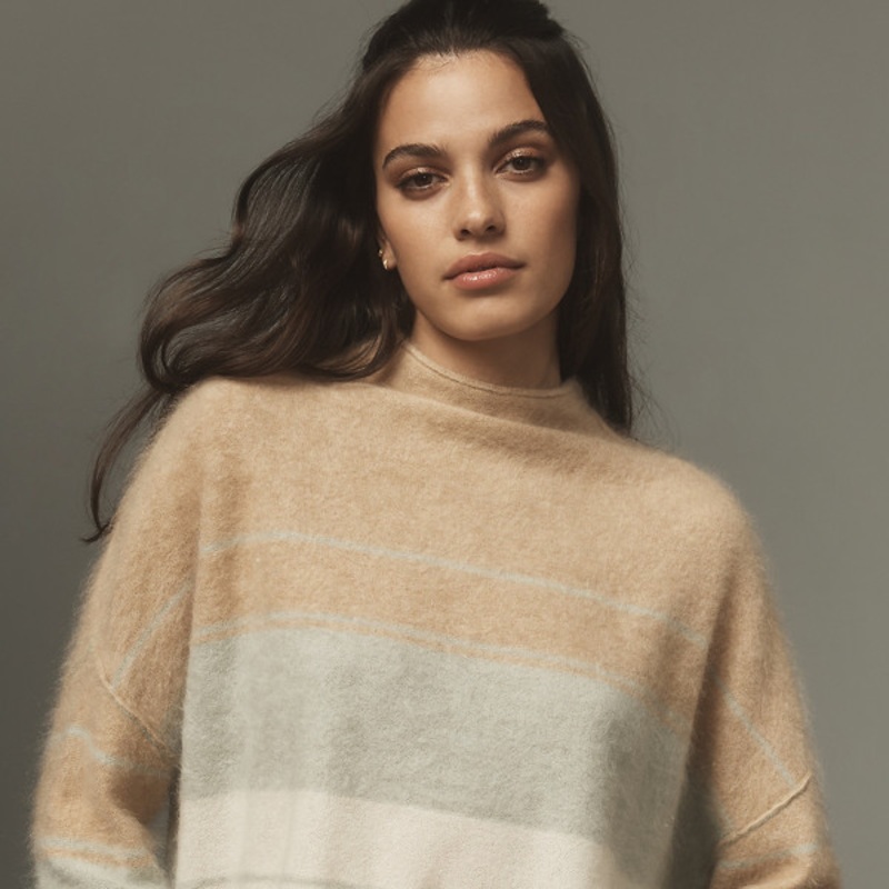 The Alani Cashmere Mock Neck Stripe Sweater