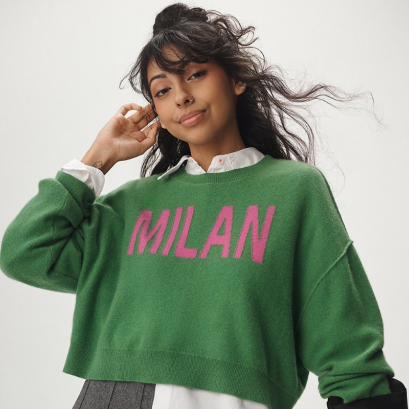 The Alani Cropped Cashmere Crew-Neck Printed Sweater